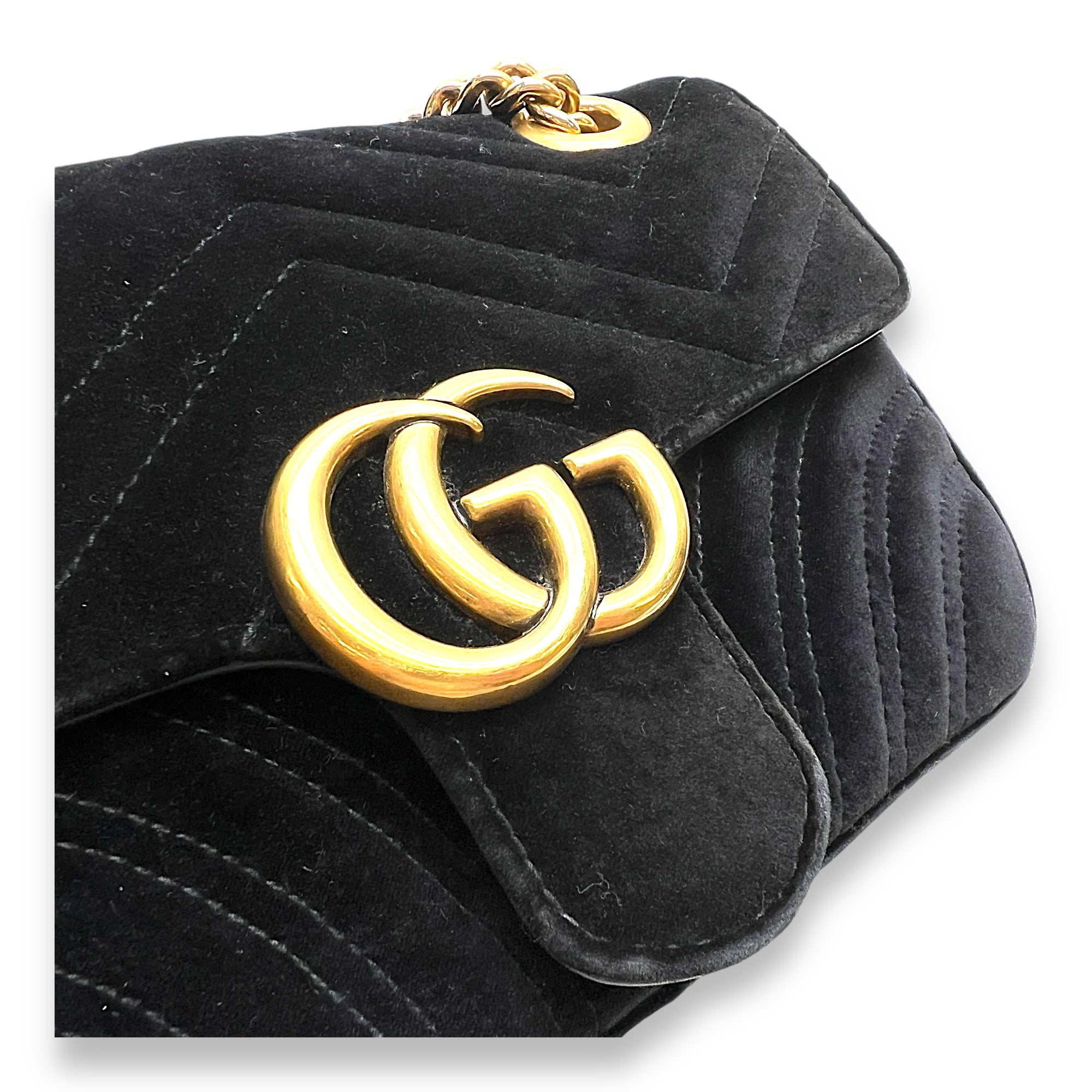 GG Marmont Mini Shoulder bag in Velvet, Gold Hardware