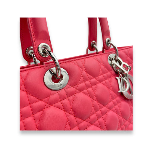 Lady Dior Large Pink Top Handle Bag in Lambskin, Silver hardware