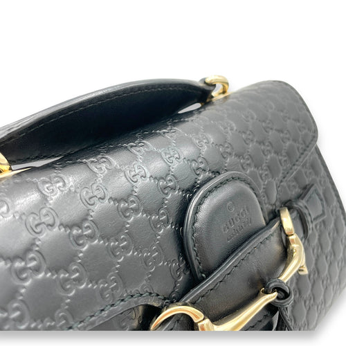 Microguccissima Mini Emily Black Crossbody Bag in Calfskin, Gold hardware