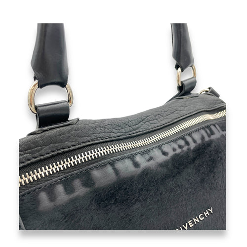 Pandora Medium Black Shoulder Bag in Ponyhair Lambskin, Silver hardware