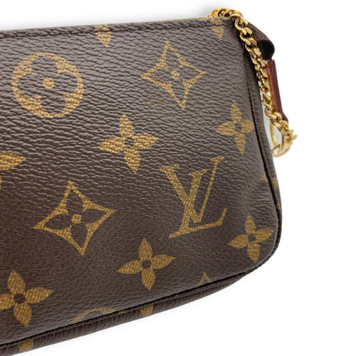 Pochette Accessoires Mini Brown Pouch in Monogram Coated Canvas, Gold hardware