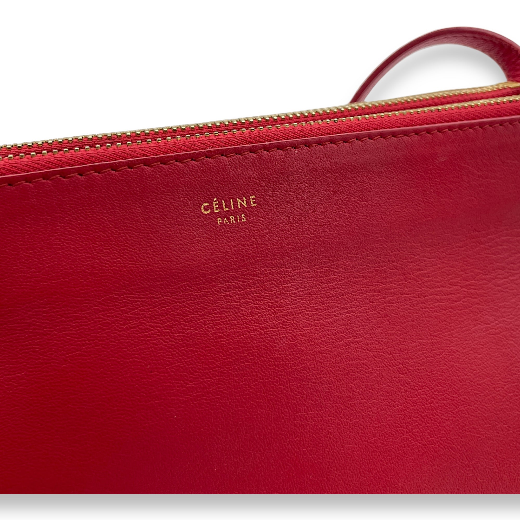 Trio Large Red Crossbody Bag in Lambskin, Gold hardware