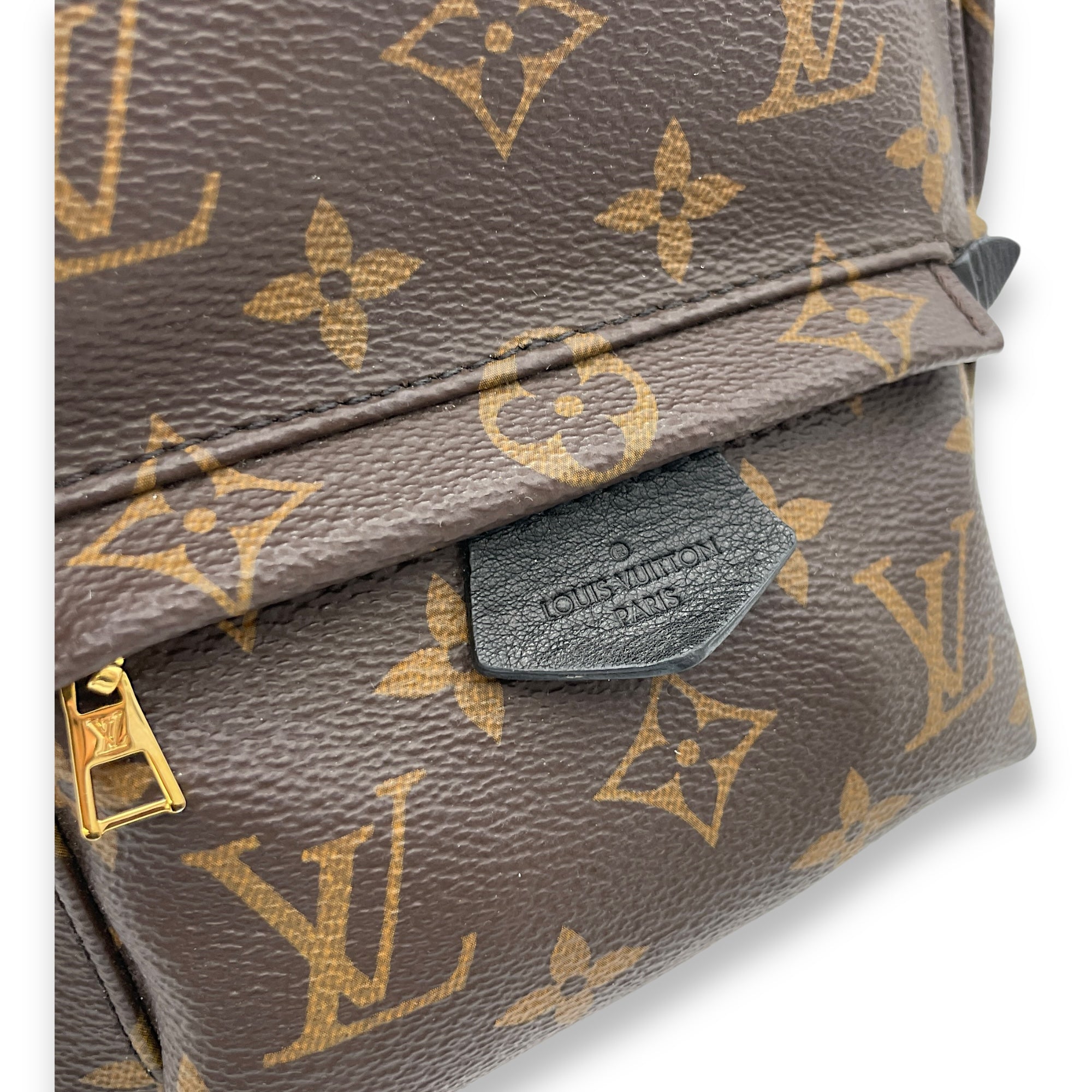 Palm Springs Mini Brown Top Handle Bag in Monogram Coated Canvas, Gold hardware