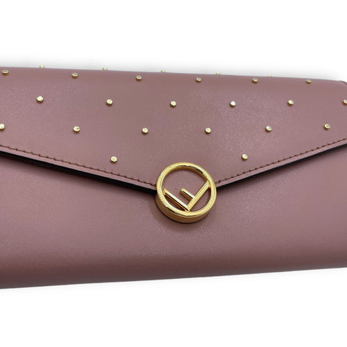 F logo Pink Wallet On Chain in Calfskin, Gold hardware