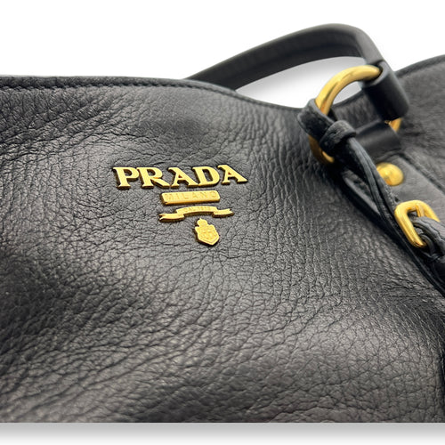 Logo Top Handle Bag Black in Calfskin, Gold hardware