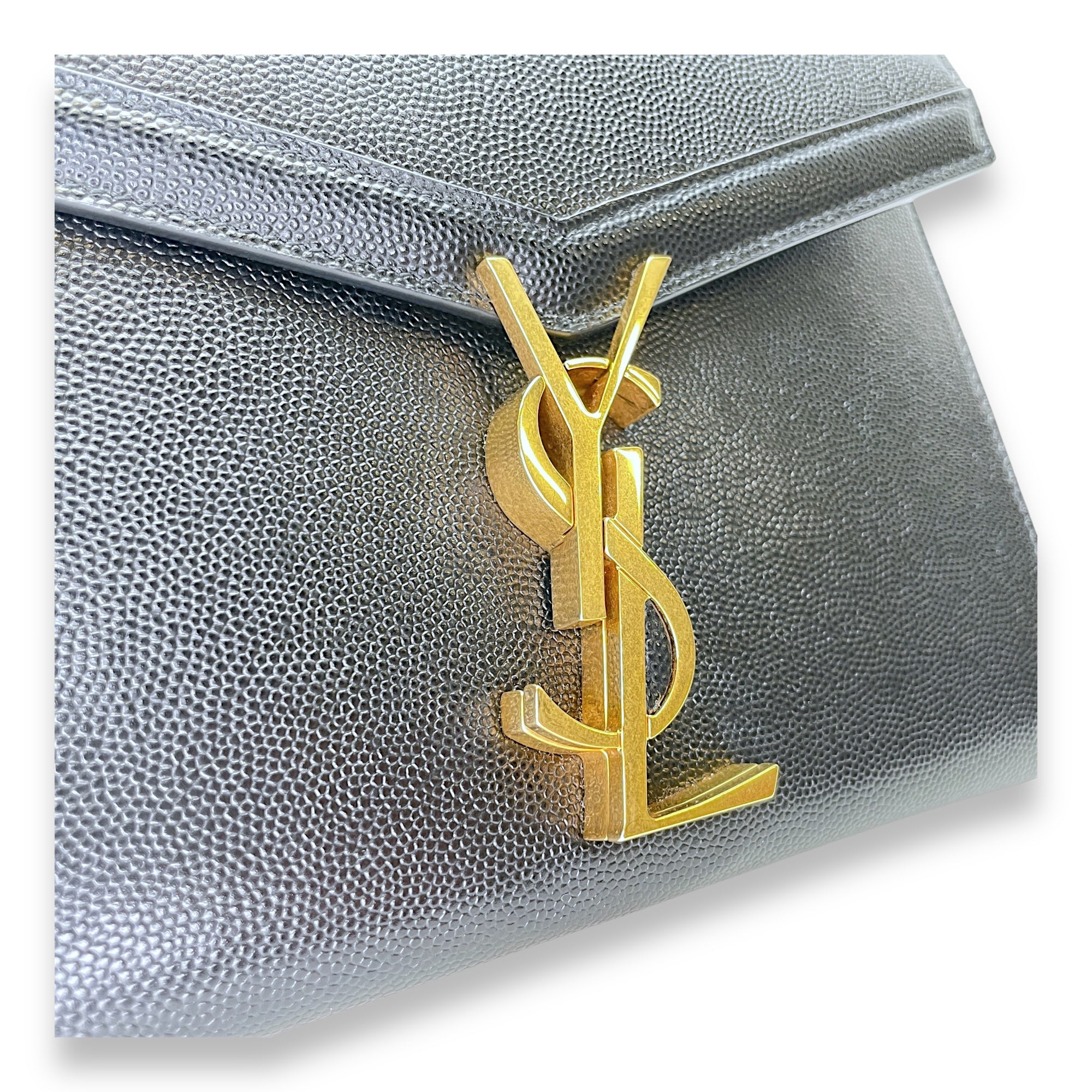 Cassandra Black Wallet On Chain in Calfskin, Gold hardware