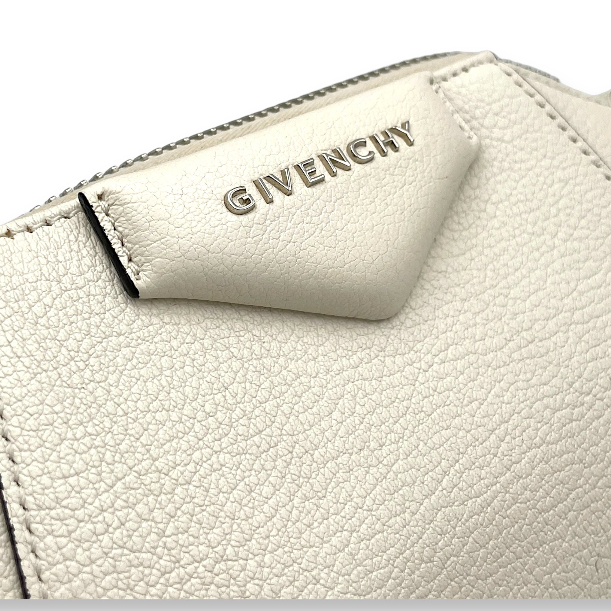 Antigona Nano White Crossbody Bag in Goat Leather, Silver hardware