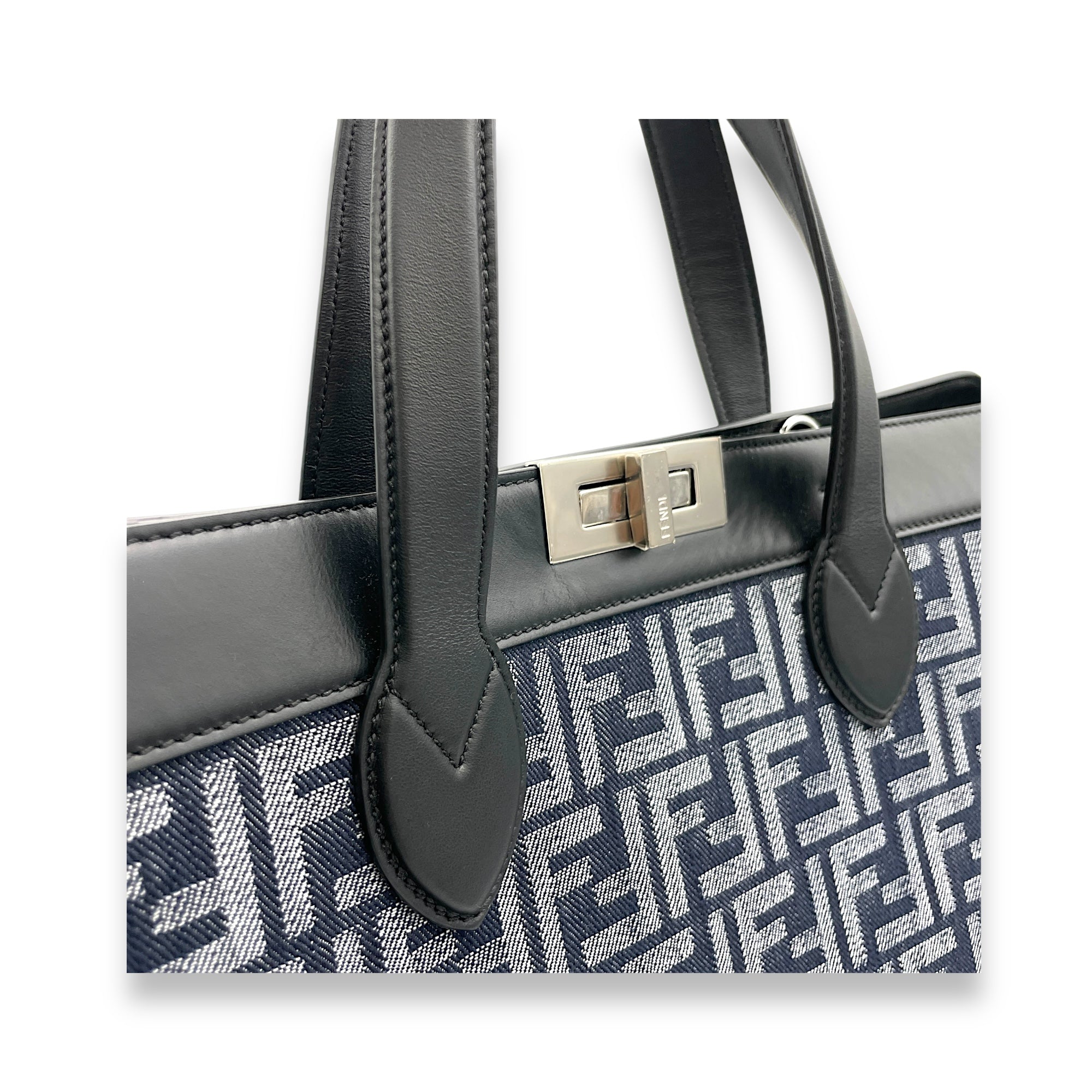 ISeeU Forty8 Top Handle Bag Blue in Denim, Silver hardware