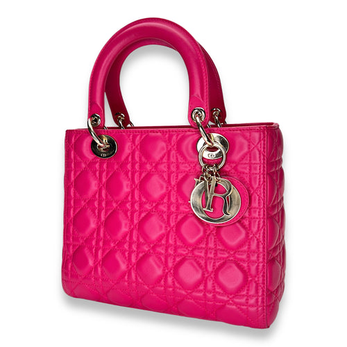 Lady Dior Medium Top handle bag in Lambskin, Gold Hardware