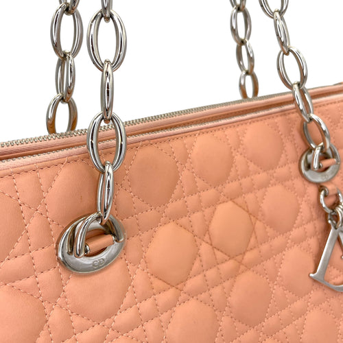 Cannage Top Handle Bag Medium Pink in Lambskin, Silver hardware