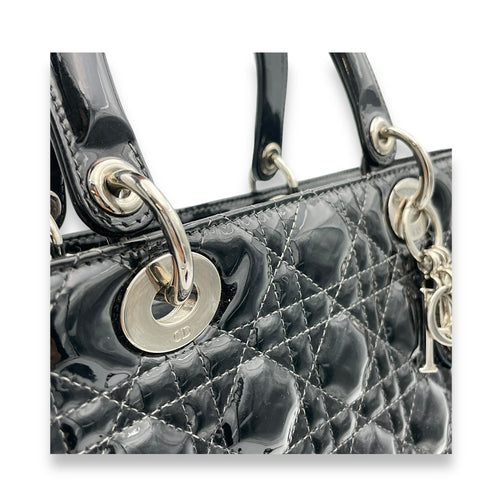 Lady Dior Large Top handle bag in Patent leather, Silver Hardware