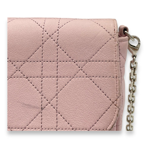 Cannage Stitched Diorling Pink Wallet On Chain in Calfskin, Silver hardware