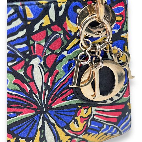 Butterfly Print Lady Dior mini Top handle bag in Calfskin, Gold Hardware