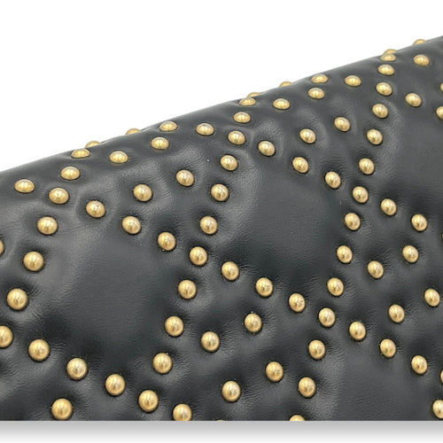 Studded Black Wallet On Chain in Lambskin, Gold hardware