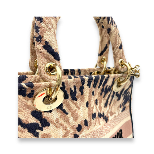 Lady D-lite Medium Top handle bag in Canvas, Light Gold Hardware