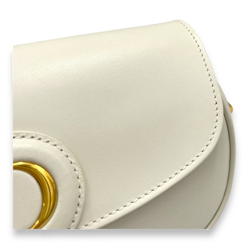 Bobby East West White Crossbody Bag in Calfskin, Gold hardware