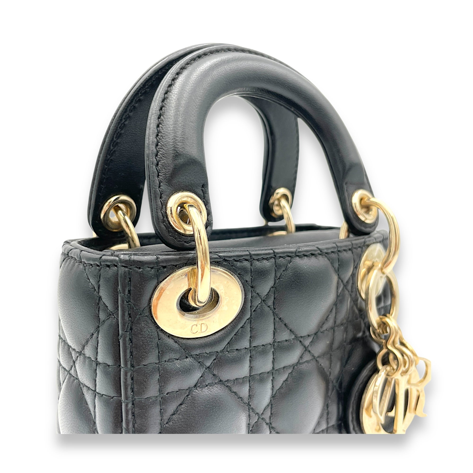 Lady Dior Micro Top handle bag in Lambskin, Gold Hardware