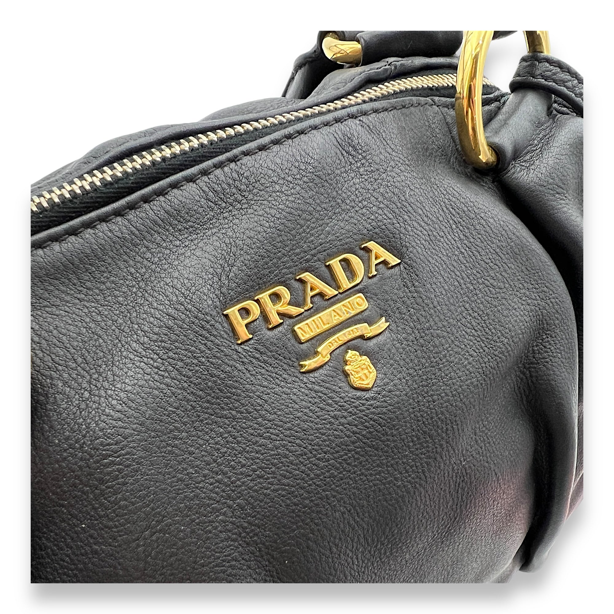 Logo Top Handle Bag Black in Calfskin, Gold hardware