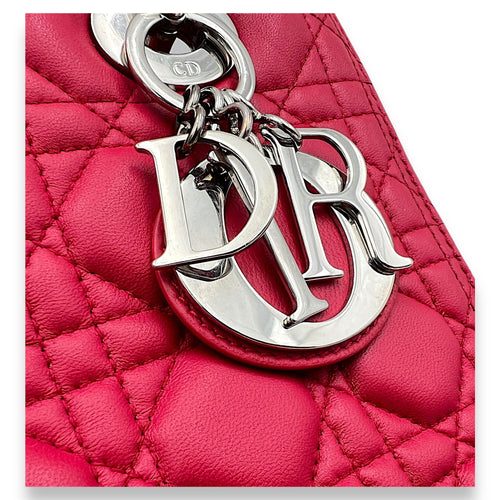 Lady Dior Medium Pink Top Handle Bag in Lambskin, Silver hardware