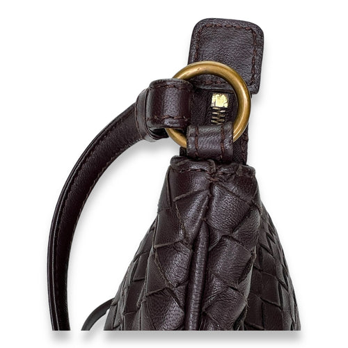 Messenger  Shoulder Bag Brown in Intrecciato Leather, Gold