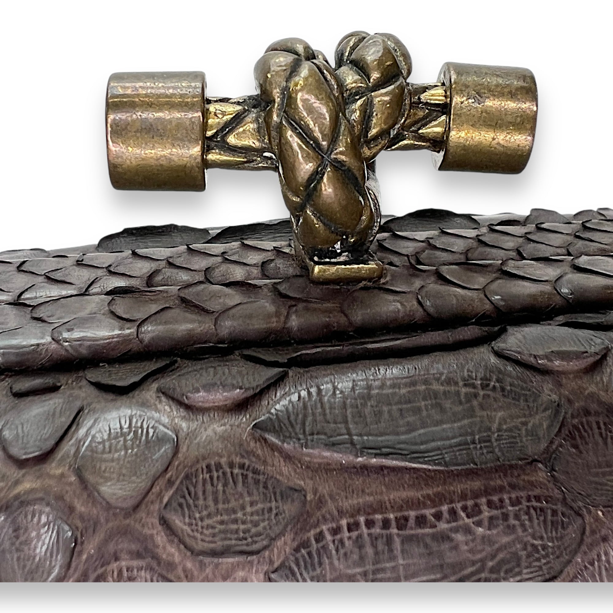 Knot Clutch in Python leather, Antique Brass Hardware