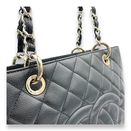 GST Grand Shopping Tote Tote Bag Black in Caviar Leather, Silver hardware