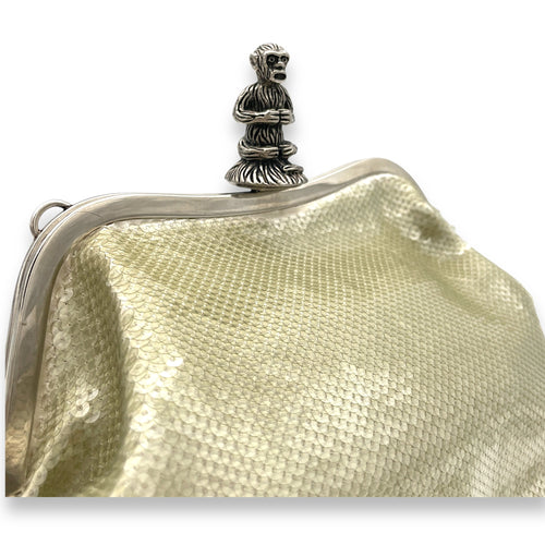 Monkey Closure  Clutch in Sequins, Silver Hardware