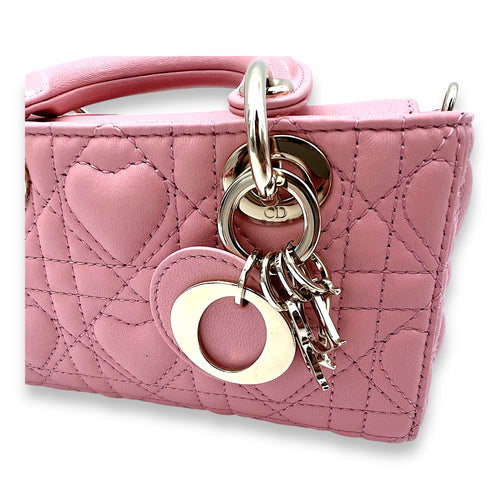 Lady D-Joy Micro Pink Top Handle Bag in Lambskin, Light Gold hardware