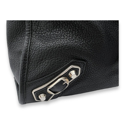 Metallic Edge City Top Handle Bag Black in Goat Leather, Silver hardware