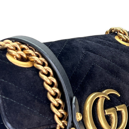 GG Marmont Small Shoulder bag in Velvet, Gold Hardware