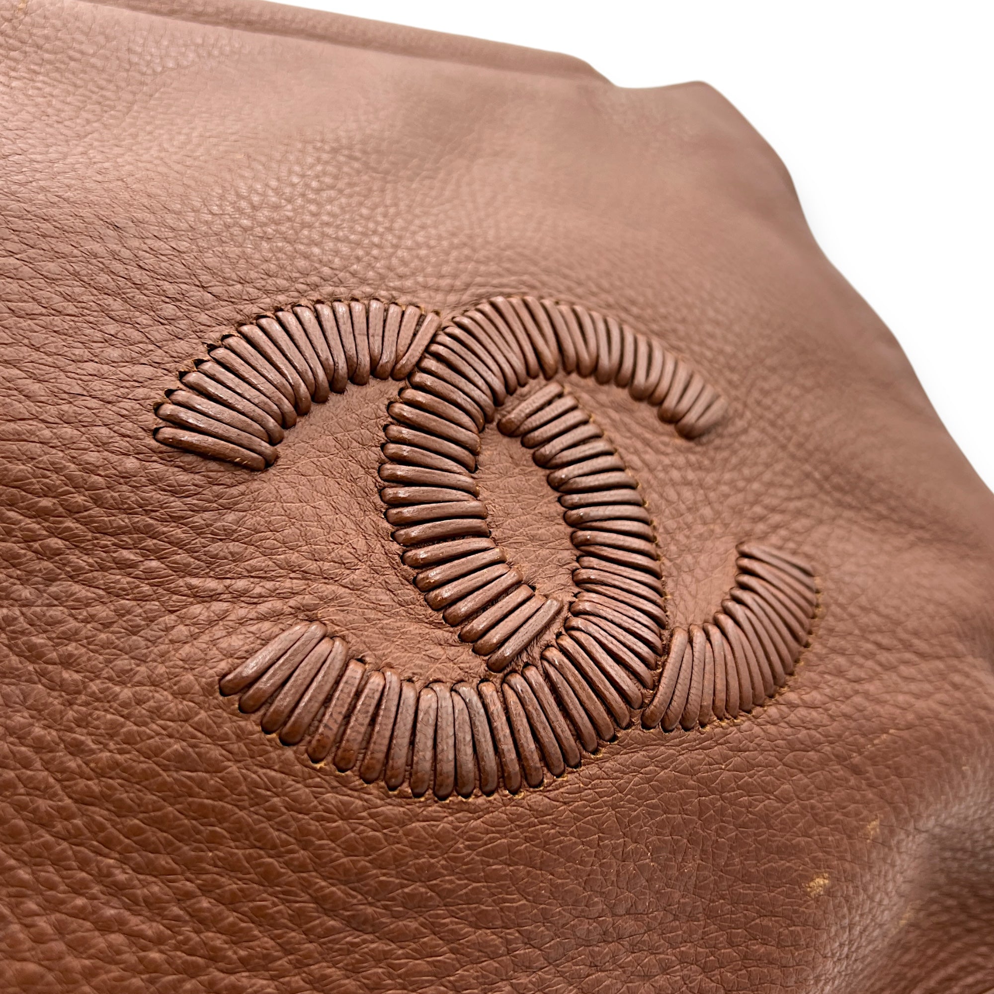 Vintage CC Brown Top Handle Bag in Calfskin, Gold hardware