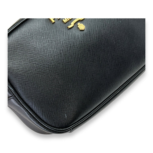 Camera Black Crossbody Bag in Saffiano Leather, Gold hardware