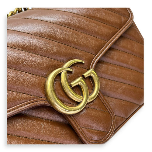 marmont Shoulder Bag Small Brown in Calfskin, Gold hardware