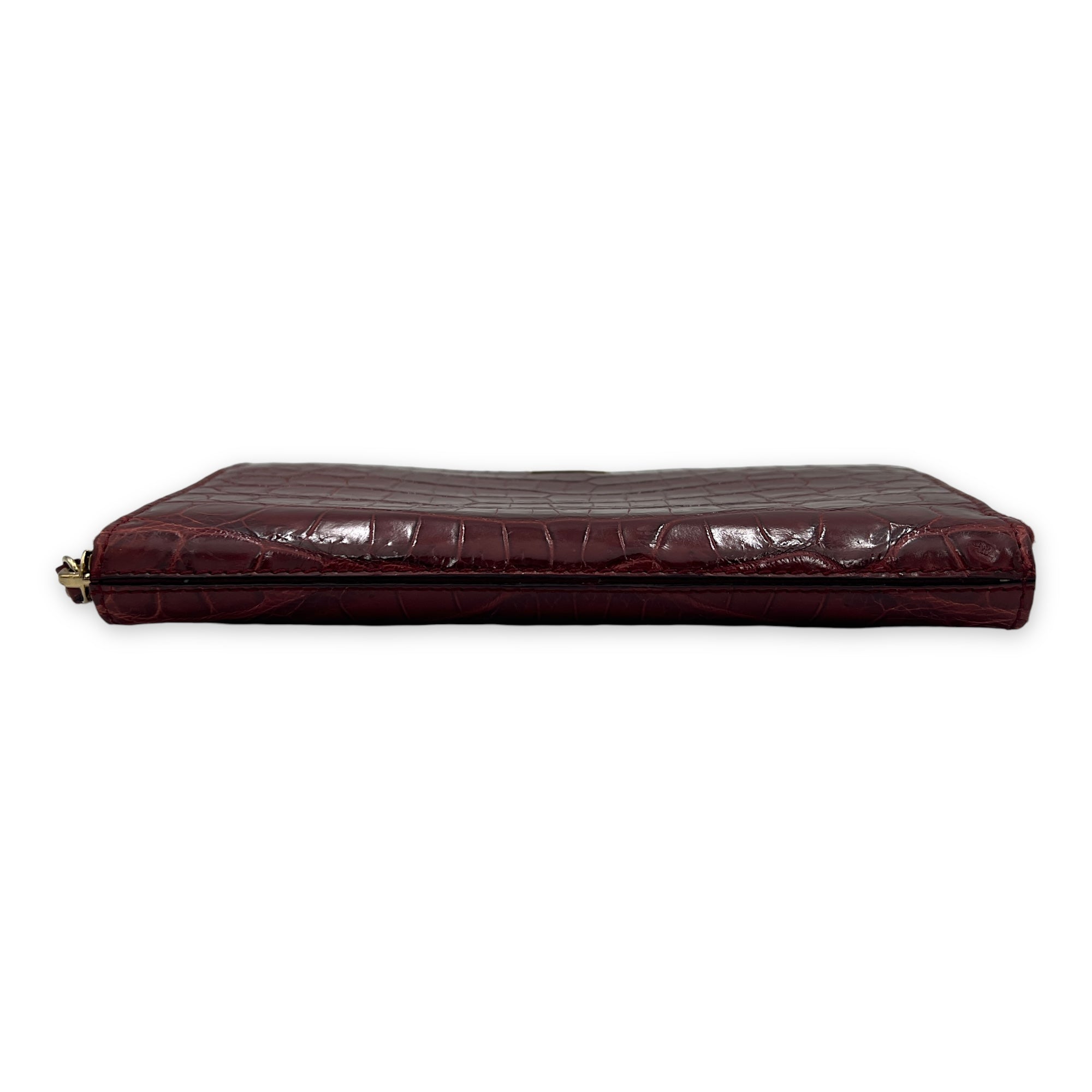 Logo Wallet Long Red in Crocodile Leather, Gold hardware