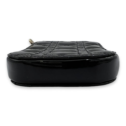 Cannage Pouch Black in Patent Leather, Silver hardware