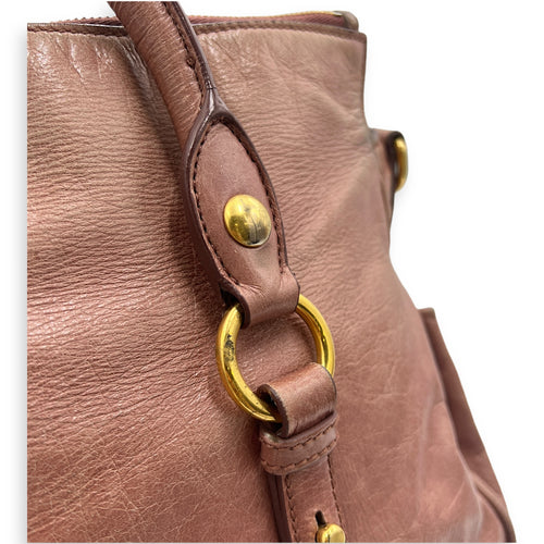 Logo Top Handle Bag Pink in Calfskin, Gold hardware