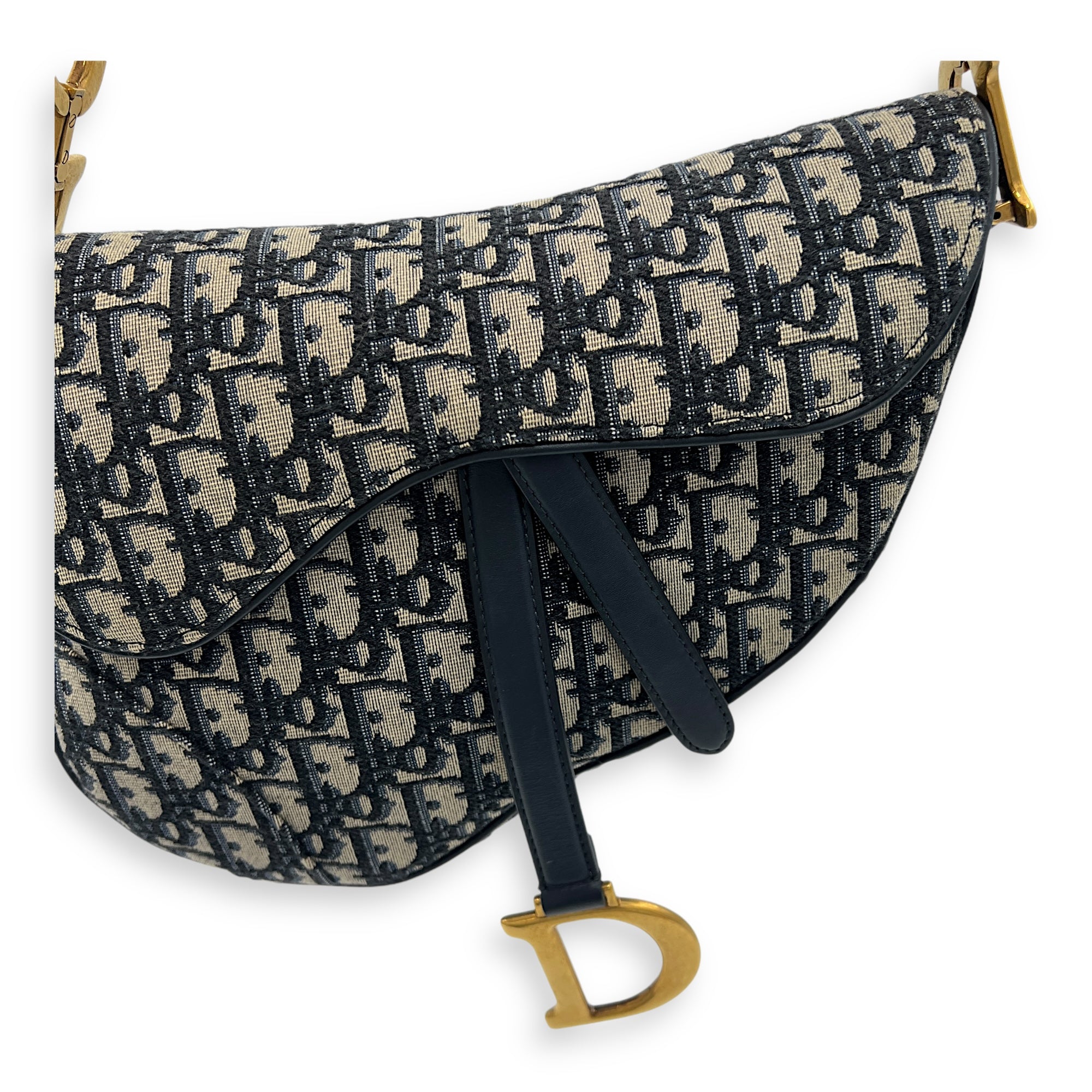 Saddle Shoulder Bag Medium Blue in Canvas, Gold hardware