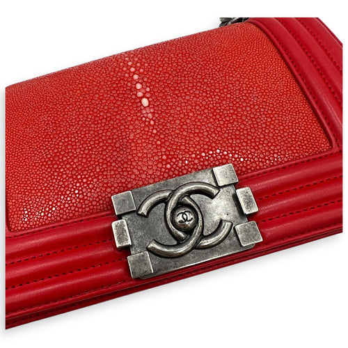 Boy Red Shoulder Bag in Stingray Leather, Ruthenium hardware