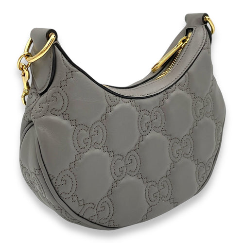 Matelassé Shoulder Bag  Grey in Calfskin , Gold Hardware