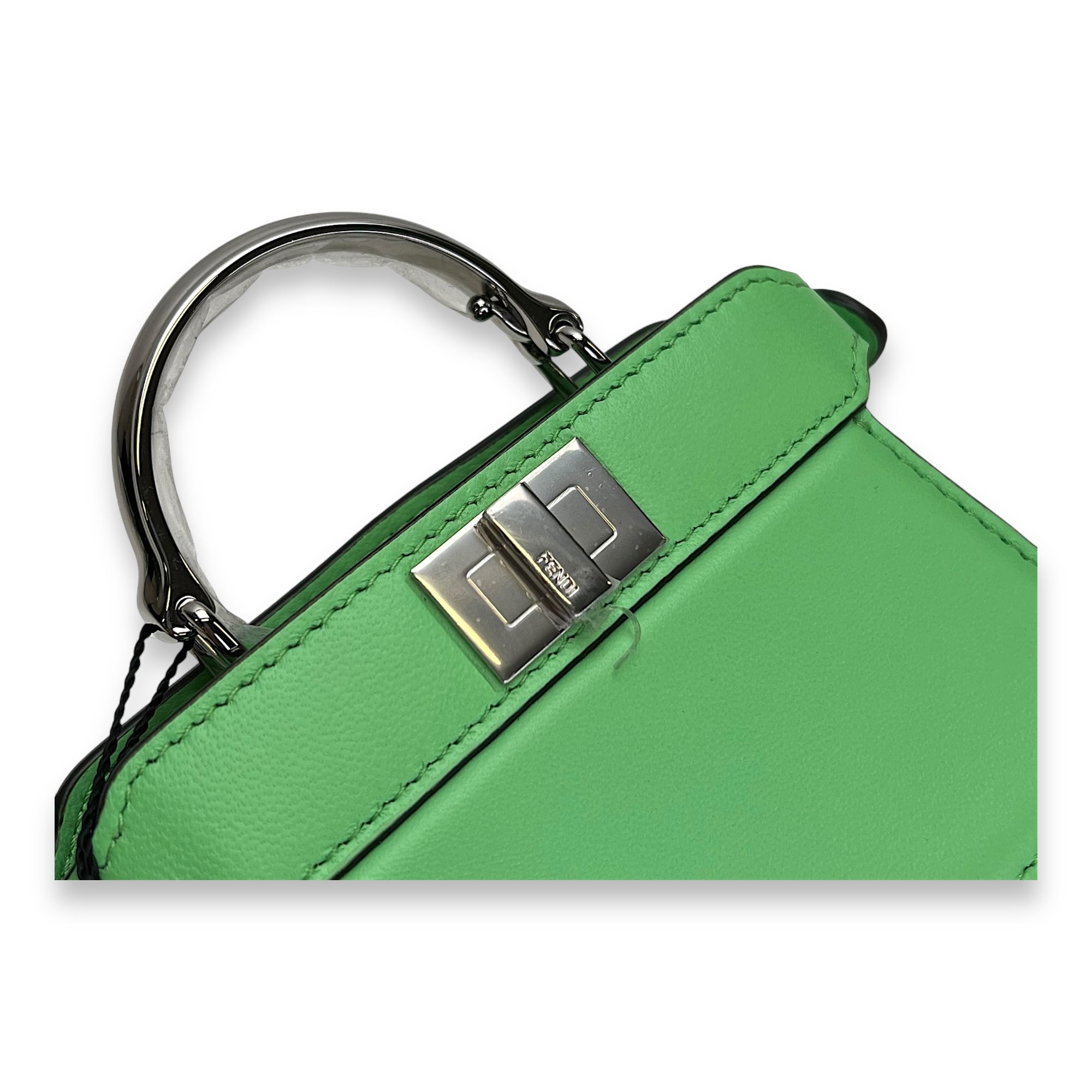 ISeeU Micro Green Top Handle Bag in Calfskin, Silver hardware