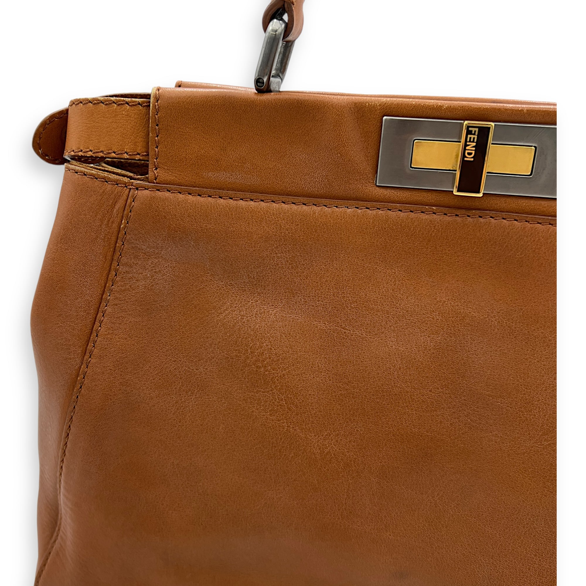 Peekaboo Top handle Bag Medium Brown in Calfskin , Silver Hardware