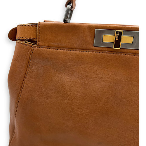 Peekaboo Top handle Bag Medium Brown in Calfskin , Silver Hardware