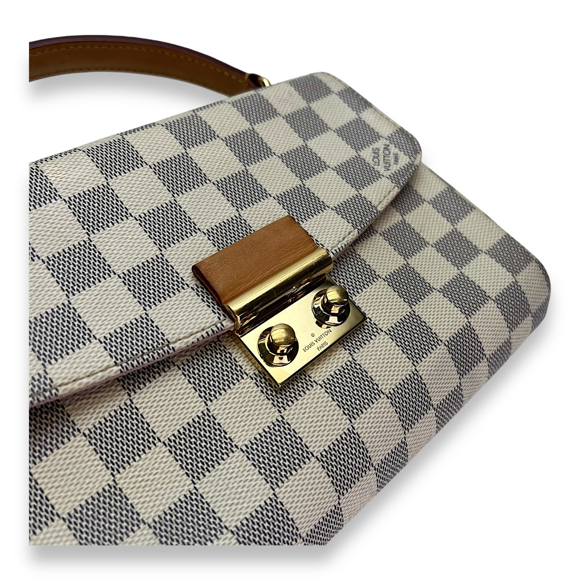 Croisette Damier Azur Top Handle Bag in Coated Canvas, Gold hardware