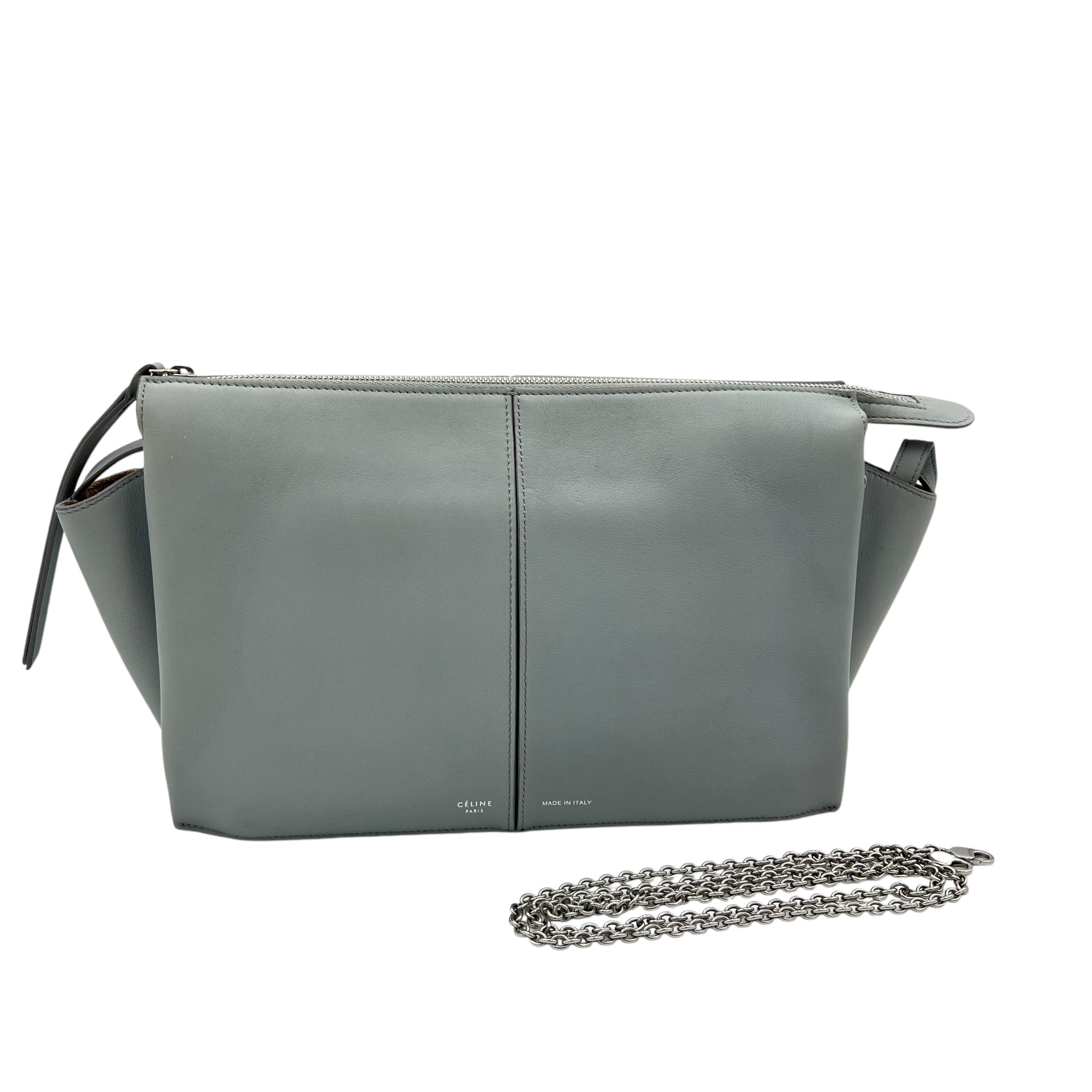 Tri-Fold Clutch in Calfskin, Silver Hardware