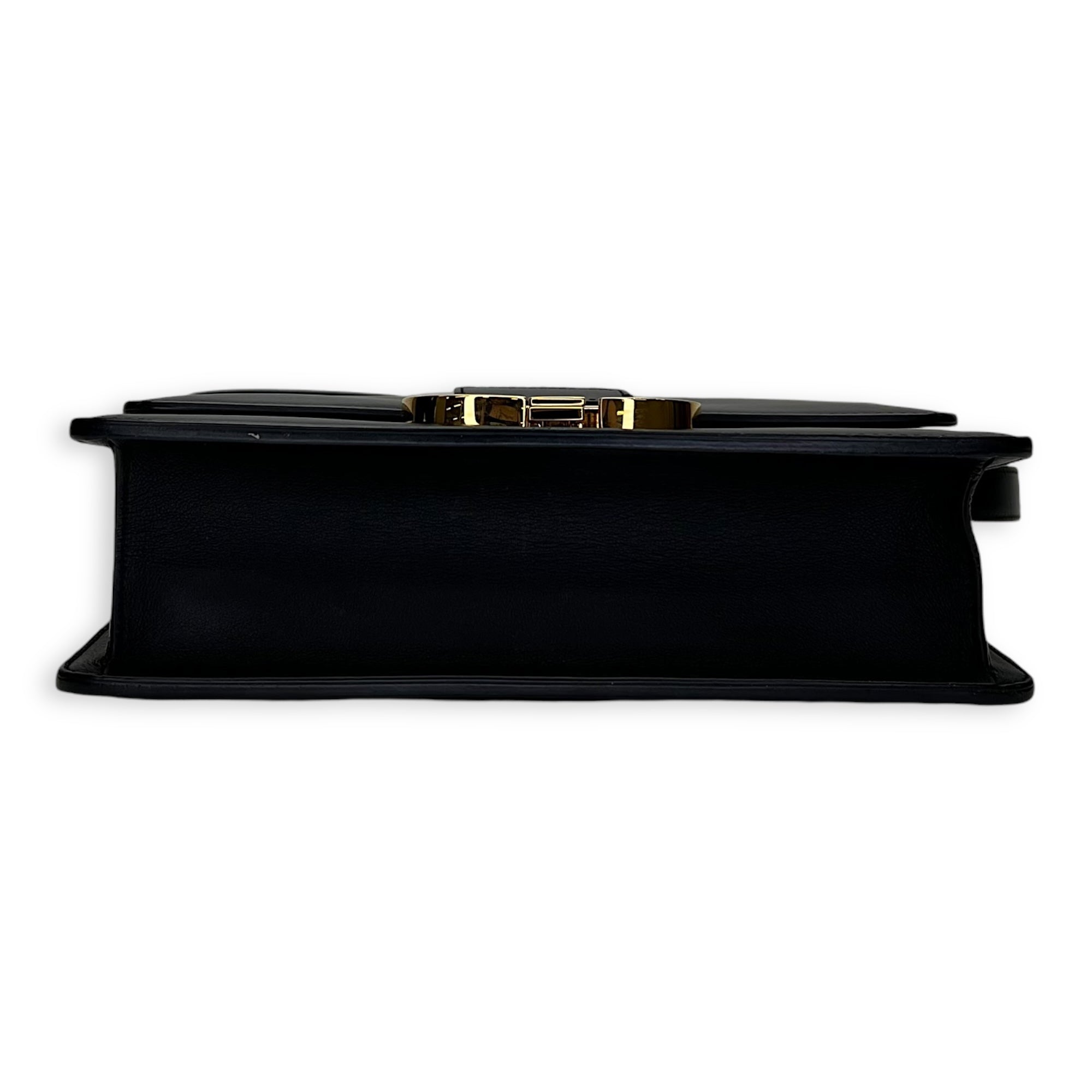 30 Montaigne Medium Black Crossbody Bag in Calfskin, Gold hardware