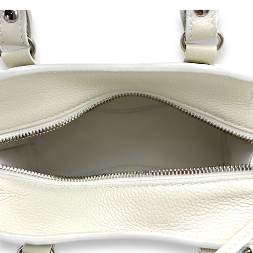 Neo Classic Top Handle Bag Mini White in Calfskin, Silver hardware