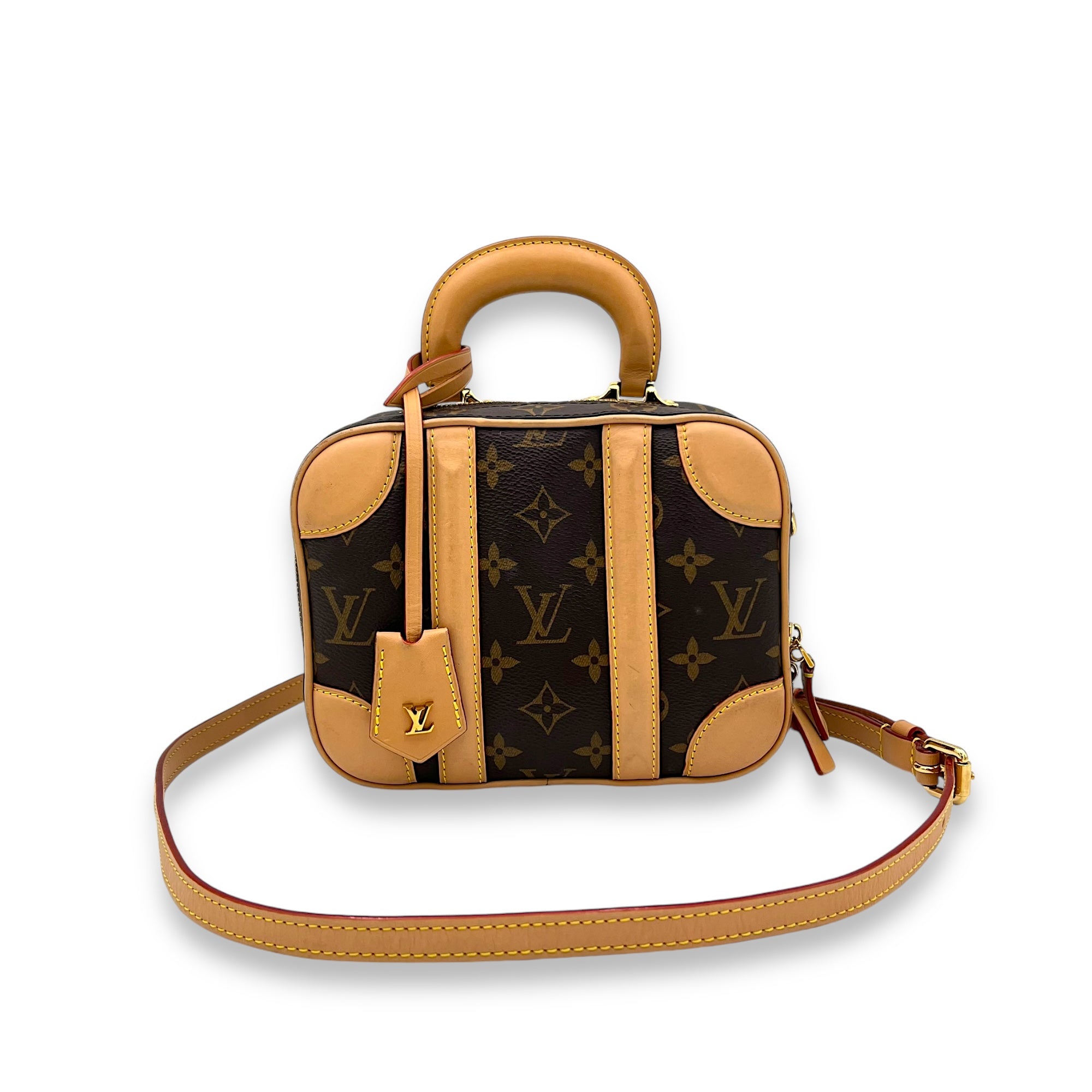 Valisette Top Handle Bag Brown in Monogram Coated Canvas, Gold hardware