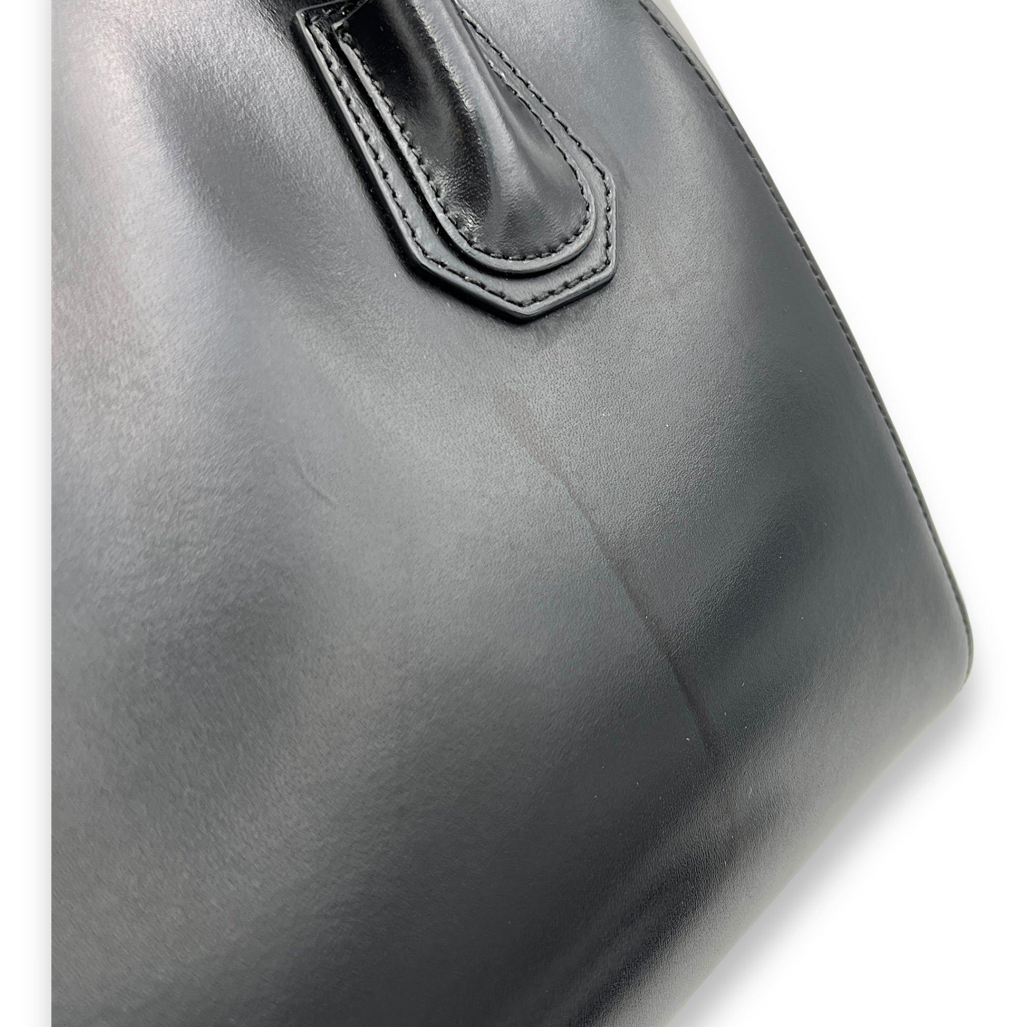 Antigona Small Black Top Handle Bag in Calfskin, Silver hardware