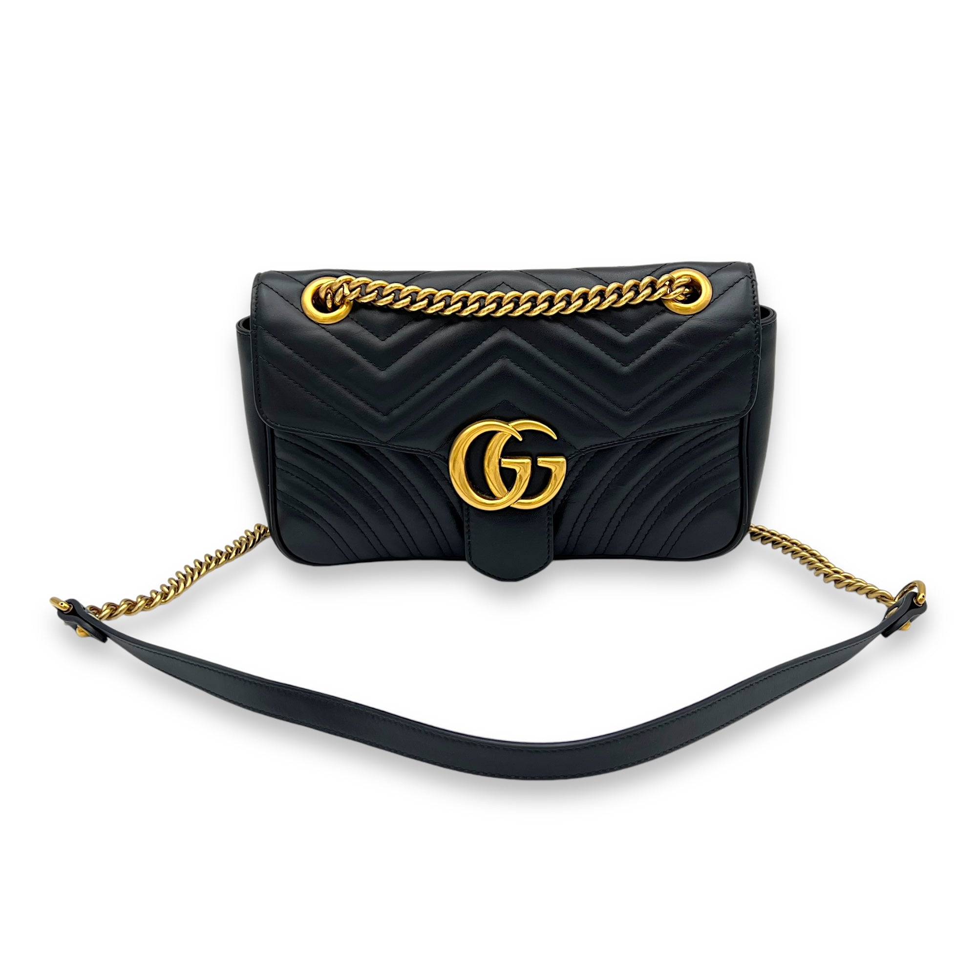 GG Marmont Crossbody Bag Black in Calfskin, Gold hardware