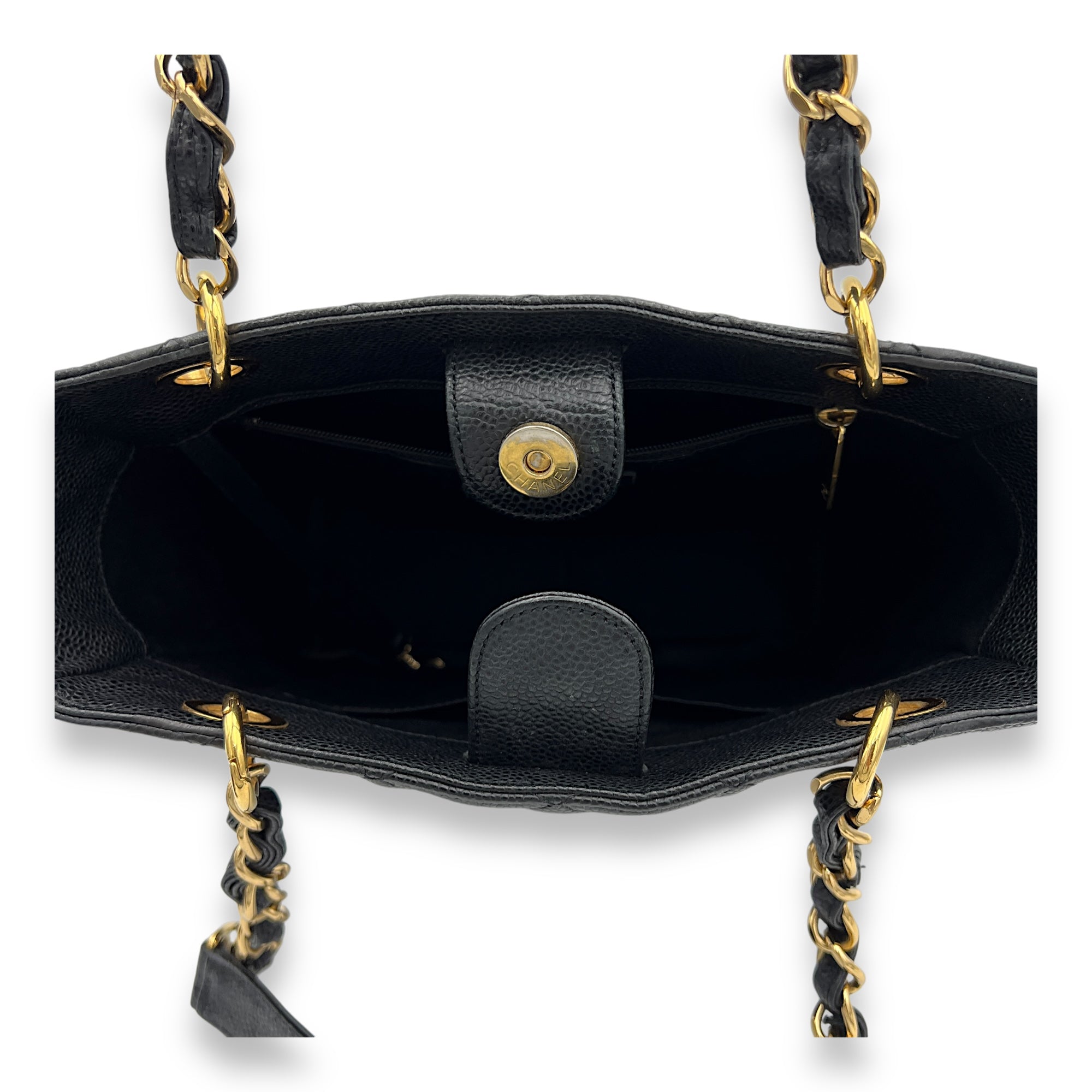 PST Tote Bag Black in Caviar Leather, Gold hardware